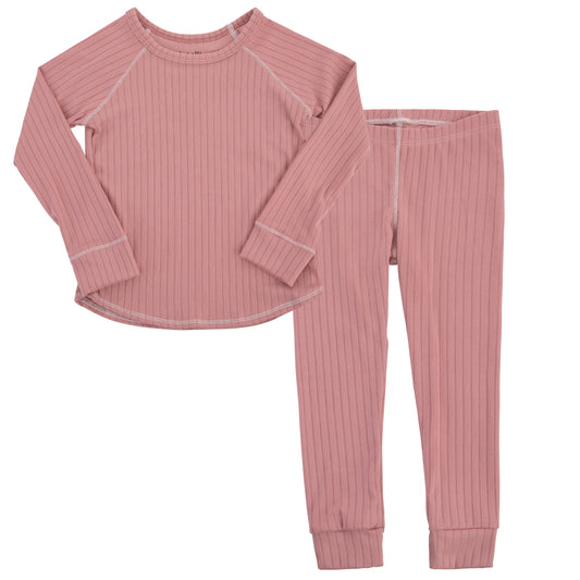 Rose Ribbed Pajama Set