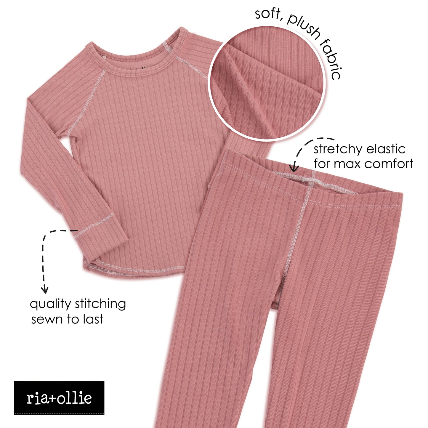 Rose Ribbed Pajama Set